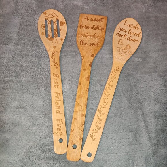 NWOT Friend Gift 3 Pcs Set Wooden Spoons Friendship Practical Gifts Ideas - Picture 1 of 7